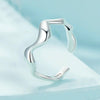 Sterling Silver S925 Simple Wavy Opening Adjustable Ring