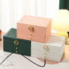Diamond Pattern PU Leather Three-layer Drawer Jewelry Box Necklace Ring Jewelry Storage Box(Peach Pink)