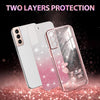 For Samsung Galaxy S21+ 5G Gradient Glitter Flower All-inclusive Phone Case(Pink)