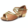Tango Salsa Latin Low Heel Soft Bottom Dance Shoes for Girls & Women, Shoe Size:28(Brown)