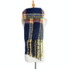 Autumn & Winter Polyester Ladies Warmth Thickened Fringed Fine Grid Scarf, Size:190cm(GWB12-02 Navy)