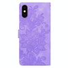 For iPhone XS Max Lace Floral Embossed Magnetic Buckle Leather Phone Case(Purple)
