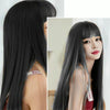 Female Black Long Straight Wig With Air Bangs(Black Brown (Solid Color) 58CM)