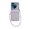 For Samsung Galaxy Z Flip6 Three Parts Pearlescent Shell Texture Phone Case with Bracelet(Pink)