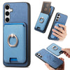 For Samsung Galaxy S25 5G Retro Cross Leather Ring Vertical Insert Card Bag MagSafe Phone Case(Blue)
