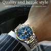 OLEVS 2858 Men Multifunctional Business Waterproof Quartz Watch(Blue + Gold)