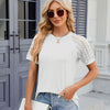 Summer Women Round Neck Flower Lace Patchwork Short Sleeve T-Shirt, Size: XXL(White)