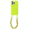 For iPhone 15 Pro Max Dopamine Card Slot Phone Case with Lanyard(Fluorescent Green)