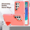 For Samsung Galaxy S25 Ultra 5G Rugged PC Hybrid Silicone Phone Case with Holder(Transparent+Orange)