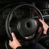 38cm Four-Season Embossed Hand-Sewn Cowhide Steering Wheel Cover(Brown)