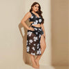 3 in 1 Set Sexy Plus Size Print Bikini Ladies Split Swimsuit, Size:XXXL(As Show)