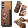 For Samsung Galaxy A15 Retro Cross Leather Ring Vertical Insert Card Bag MagSafe Phone Case(Brown)