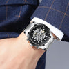 FNGEEN A001 Men Fashion Steel Band Hollow Watch Automatic Mechanical Watch(Black)