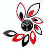 Flower Art Modern Design DIY Removable 3D Crystal Mirror Wall Clock Wall Sticker Living Room Bedroom Decor(Red+Black)