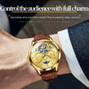 OLEVS 6663 Men Multifunctional Waterproof Hollow Leather Strap Mechanical Watch(Gold + Brown)