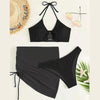 3 in 1 Set Sexy Backless Bikini Ladies Split Swimsuit with Short Skirt, Size:XL(Black)