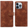 For iPhone 15 Pro Max Lace Floral Embossed Magnetic Buckle Leather Phone Case(Brown)