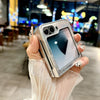 For Samsung Galaxy Z Flip5 5G Silver Edge PC Folding Phone Case(Feather Yarn)