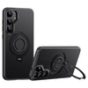 For Samsung Galaxy S25+ 5G Carbon Fiber MagSafe Phone Case with 360 Degree Rotating Holder(Black)