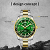OCHSTIN 7019D Multifunctional Quartz Waterproof Luminous Steel Strap Men Watch(Green+Gold)