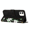 For iPhone 11 Floral Pattern Leather Phone Case with Lanyard(Black)