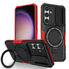 For Samsung Galaxy S24 FE 5G Sliding Camshield MagSafe Holder TPU Hybrid PC Phone Case(Black Red)
