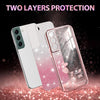 For Samsung Galaxy S22 5G Gradient Glitter Flower All-inclusive Phone Case(Pink)
