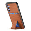 For Samsung Galaxy S25+ 5G Carbon Fiber Card Bag Fold Stand Phone Case(Brown)
