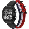 SYNOKE 9619C Nylon Canvas Strap Three-Ring Buckle Vintage Electronic Luminous Watch(Blue White Red)
