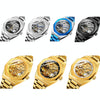 FORSINING F980 Luminous Three Eye Six Shot Weekly Steel Belt Men Fully Automatic Mechanical Watch(Gold Belt Gold Face)