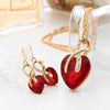 3 PCS / Set Women Heart Shaped Crystal Zircon Earring Necklace Jewelry Set(Red)