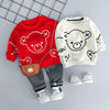 Autumn and Winter Fleece Cartoon Bear Pattern Children Long Sleeve Pullover Top + Pants Set, Height:70cm(White)