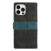 For iPhone 13 Pro Grid Stitching Leather Phone Case with Lanyard(Black)