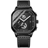 BINBOND B6577 30M Waterproof Luminous Square Quartz Watch, Color: Black Leather-Black-Black