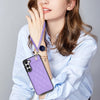 For Samsung Galaxy S23 5G Rhombic Dual Buckle Card Slots Phone Case with Lanyard(Purple)