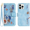 For iPhone 15 Pro Max Floral Pattern Leather Phone Case with Lanyard(Light Blue)