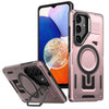 For Samsung Galaxy A14 Shield Hollow Frame Holder MagSafe Phone Case(Rose Gold)