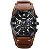 SKMEI 9249 Men Moonphase Calendar Stopwatch Leather Strap Quartz Watch(Brown Black)