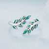 S925 Sterling Silver Green Leaf Open Adjustable Ring(BSR542-E)