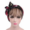 TJM-226 Ladies Satin Print Ribbon Bow Turban Hat Night Cap Silk Chemotherapy Hat Long Tail Braid Hat(Big Black Flower)