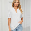 Women Summer Casual V-Neck Hollow Bubble Sleeve Loose T-Shirt, Size: S(White)