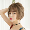 Wig Female Short Hair Round Face Full Top Headgear Short Hair Temperament Bangs Hair Cover(Honey Tea Flax 28CM)