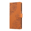 For Samsung Galaxy A14 4G / 5G Rose Flower Embossed 3-Card Slots Leather Phone Case(Brown)