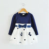Autumn Girls Flower Bow-knot Long Sleeve Dress, Size:110cm(Dark Blue)