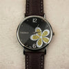 YAZOLE Ladies OL Style Four-leaf Clover Pattern Quartz Watch(338 black plate gold flower brown belt)