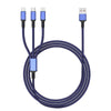 Braided 3A 3 in 1 USB to Type-C / 8 Pin / Micro USB Fast Charging Cable, Cable Length: 1.2m(Blue)