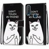 For Alcatel 1SE (2020) Coloured Drawing Cross Texture Horizontal Flip PU Leather Case with Holder & Card Slots & Wallet & Lanyard(Middle Finger White Cat)