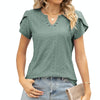 Women V-Neck Button Hollow Loose Short Sleeve T-Shirt Blouse, Size: XXL(Dark Green)