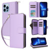 For iPhone 13 Pro Max Nine-card Slots Zipper Wallet Bag Leather Phone Case(Light Purple)