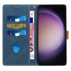 For Samsung Galaxy S23 5G Grid Stitching Leather Phone Case with Lanyard(Blue)